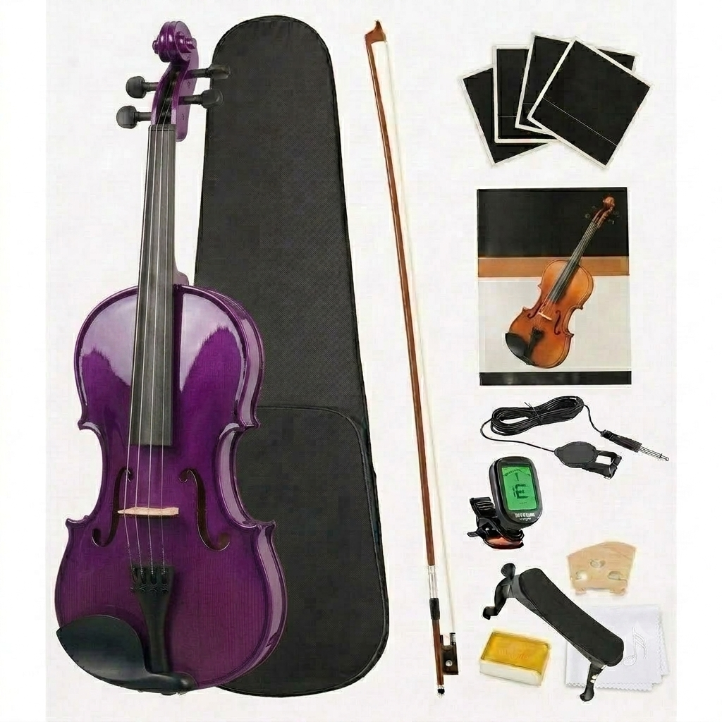 MegArya 4/4 Full Size Purple Violin Starter Kit Acoustic Violin with Violin Case,Digital Tuner, Adjustable Shoulder Rest, Extra Strings, Rosin & Cleaning Cloth | Used Pianos Dubai