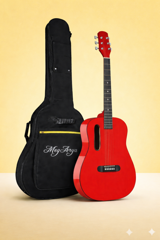 GS-X1 Signature Series Portable Guitar – Premium African Tonewood Travel Acoustic Guitar with Rich Sound & Compact Design In Red Finish With Bag