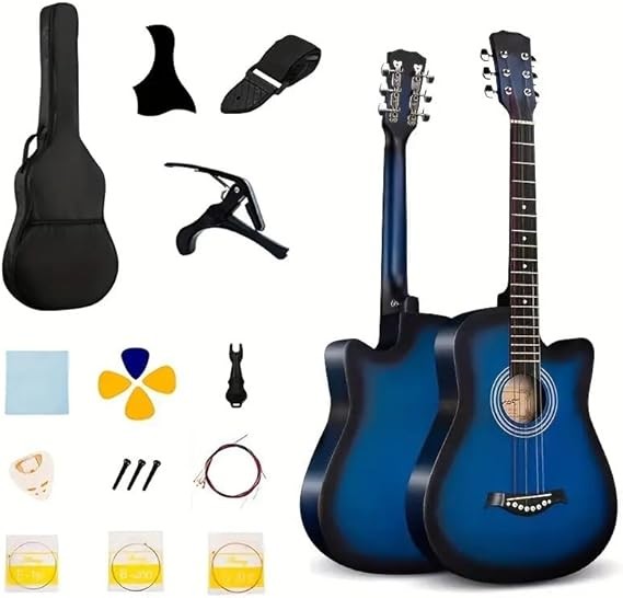 MegArya 38 Blue Acoustic Guitar With Bag And Guitar Accessories
