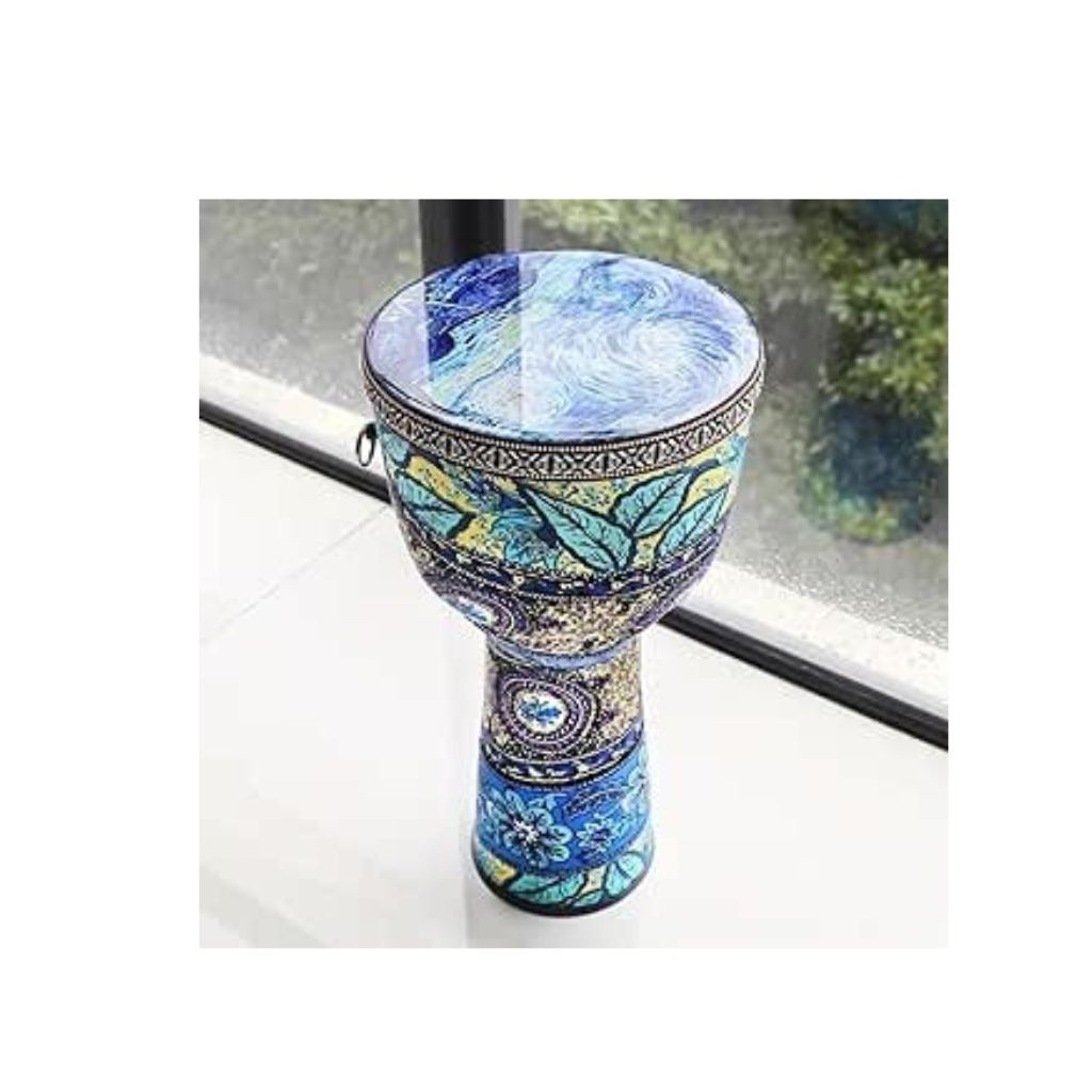 MegArya Handcrafted African Drum, 8.5-Inch, ABS Body with PVC Skin and Colorful Fabric, Authentic West African Djembe Style, for Music, Meditation, and Percussion Enthusiasts