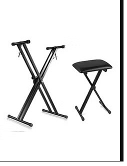 MegArya Keyboard Stand and Keyboard Bench Set Double X, Infinitely Adjustable, Heavy Steel Construction and Pure Locking System Support Stand, for Keyboard and Digital Piano-Black, regular version