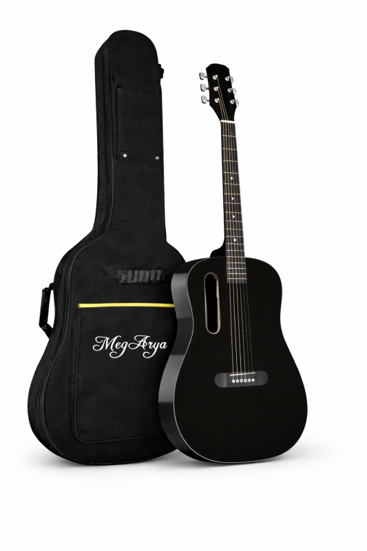 GS-X1 Signature Series Portable Guitar – Premium African Tonewood Travel Acoustic Guitar with Rich Sound & Compact Design In Black Color With Bag