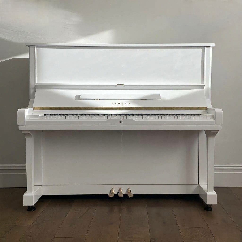 Yamaha U3 Upright Piano - Modern Glossy White Finish | Used Pianos Dubai