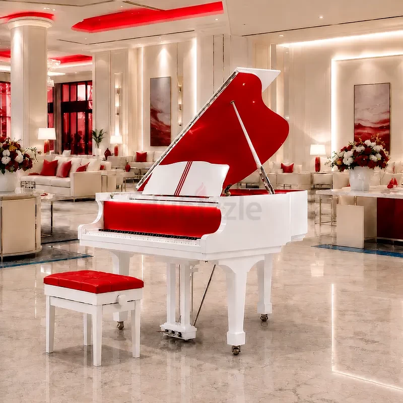 BRAND NEW LUXURIOUS WHITE AND RED GRAND PIANO | Used Pianos Dubai