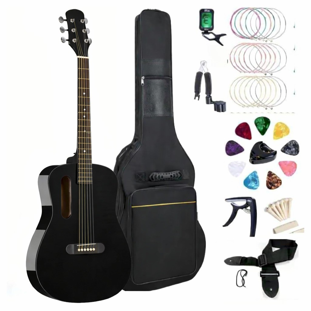 GS-X1 Signature Series Made With African Wood Portable Lava Style Guitars With a Combo Of Beginner Kit (Glossy Black)