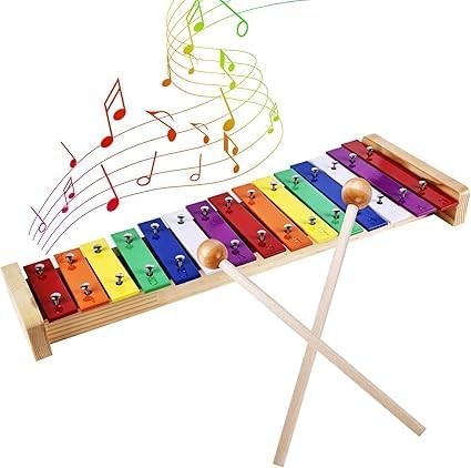 Colourful Xylophone, Xylophone Glockenspiel Wooden Musical Instruments, 15 Tones Rainbow Button Xylophone with 2 Beaters, Colourful Wooden Instruments, Wind Chime Wood and Aluminium Percussion