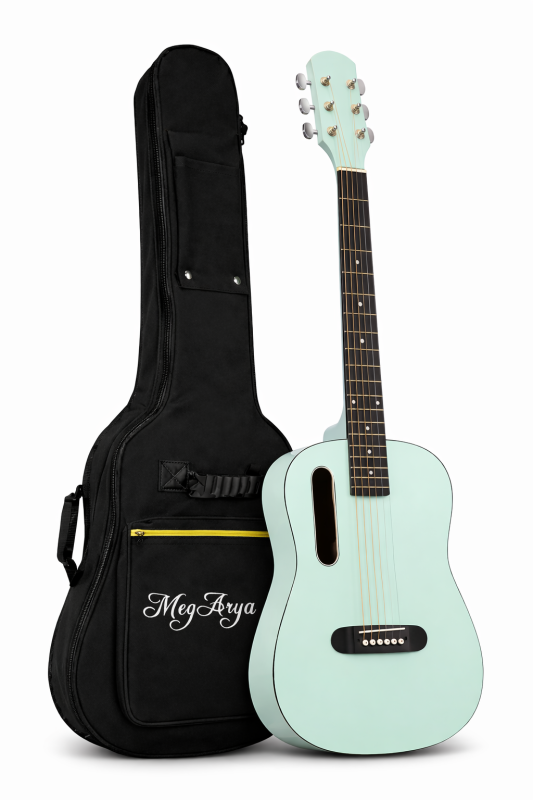 GS-X1 Signature Series Portable Guitar – Premium African Tonewood Travel Acoustic Guitar with Rich Sound & Compact Design In Light Green Finish With Bag