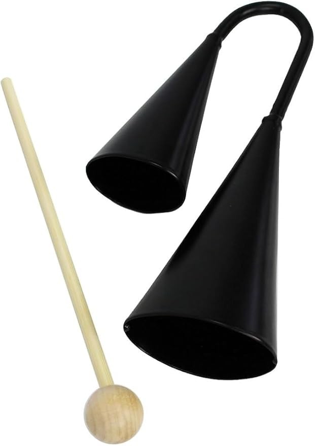 MegArya Agogo Bell Two Tone Handheld Traditional Latin Percussion Instrument with a Plastic Rod Clapper Metal Percussion Rhythm Musical Instrument