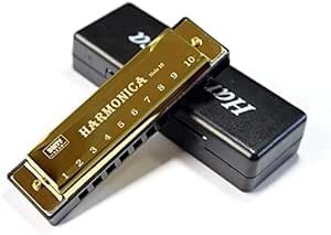 MegArya 10 Holes Harmonica Mouth Organ Musical Instrument Beginner Teaching Playing Gift Copper Core Resin Harmonica (Gold)