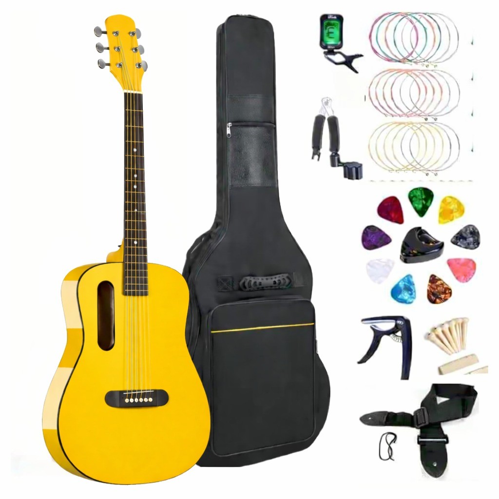 GS-X1 Signature Series Made With African Wood Portable Lava Style Guitars With a Combo Of Beginner Kit (Yellow)
