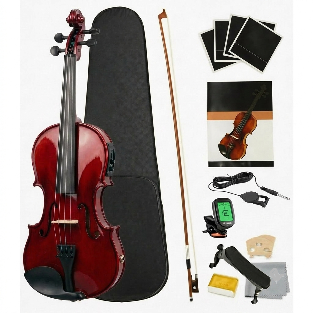 MegArya 4/4 EQ Electric Acoustic Violin Kit – Full Size Solid Wood Violin with Built-in Pickup, Digital Tuner, Adjustable Shoulder Rest, Extra Strings, Rosin & Cleaning Cloth | used pianos dubai