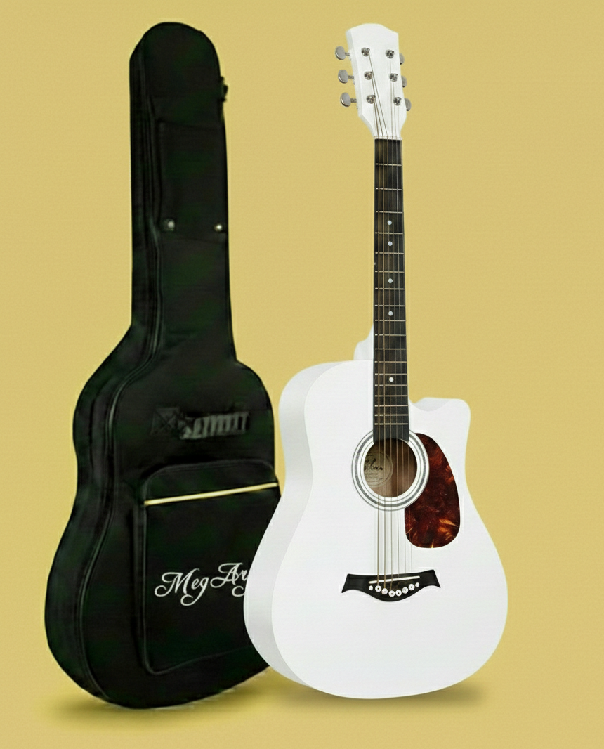 38" White Acoustic Guitar with Premium Water Red Pickguard And Bag