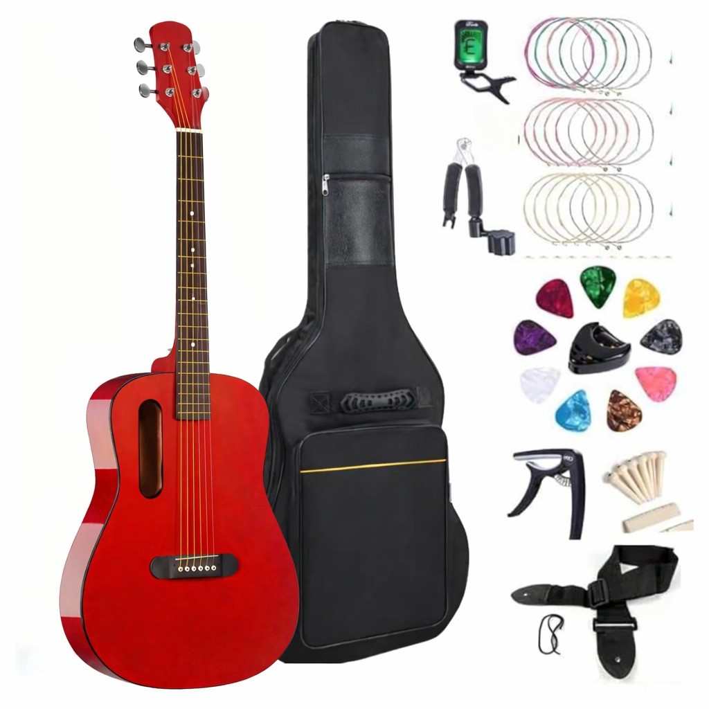 GS-X1 Signature Series Made With African Wood Portable Lava Style Guitars With a Combo Of Beginner Kit (Glossy Red)