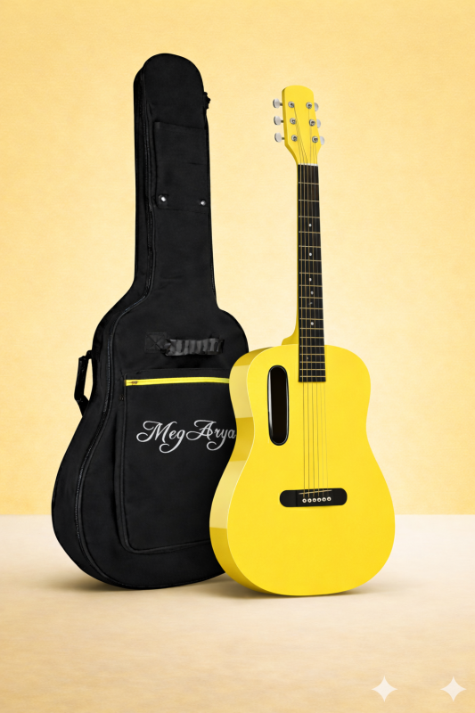 GS-X1 Signature Series Portable Guitar – Premium African Tonewood Travel Acoustic Guitar with Rich Sound & Compact Design In Yellow Finish With Bag