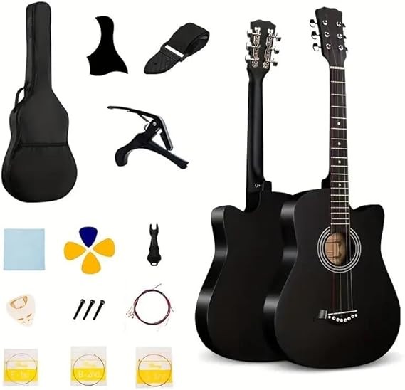MegArya 38 Black Acoustic Guitar With Bag And Guitar Accessories