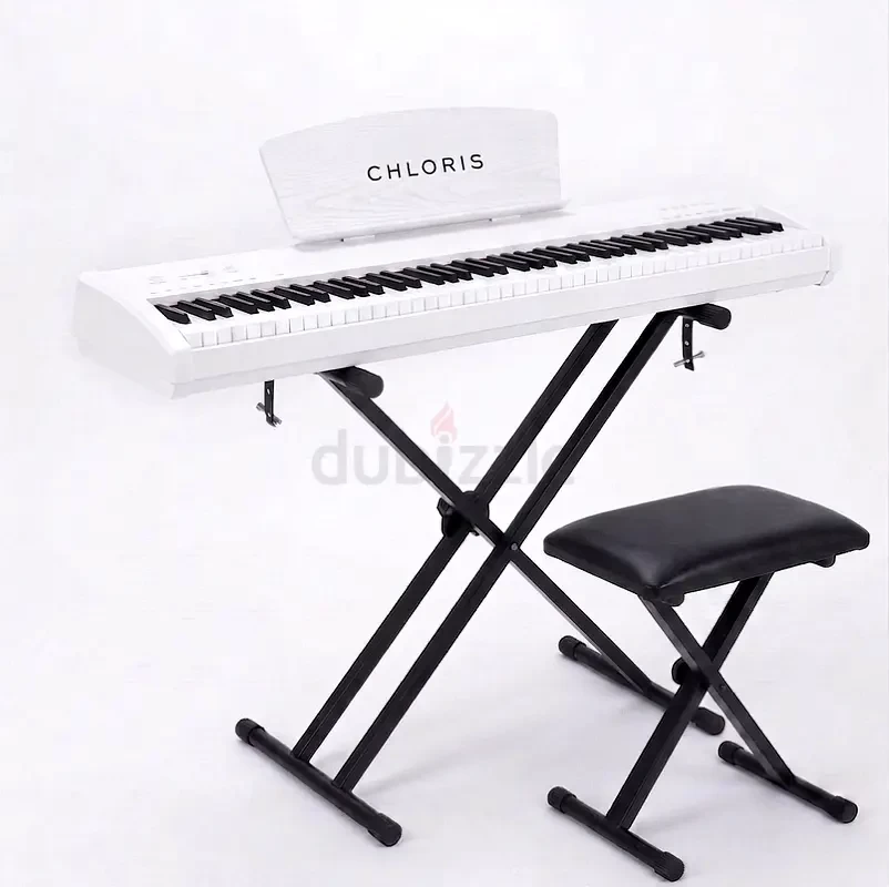 Chloris CDU 55 Digital Piano Elegant White Portable Bundle with Double-X Stand and Padded Bench | Used Pianos Dubai
