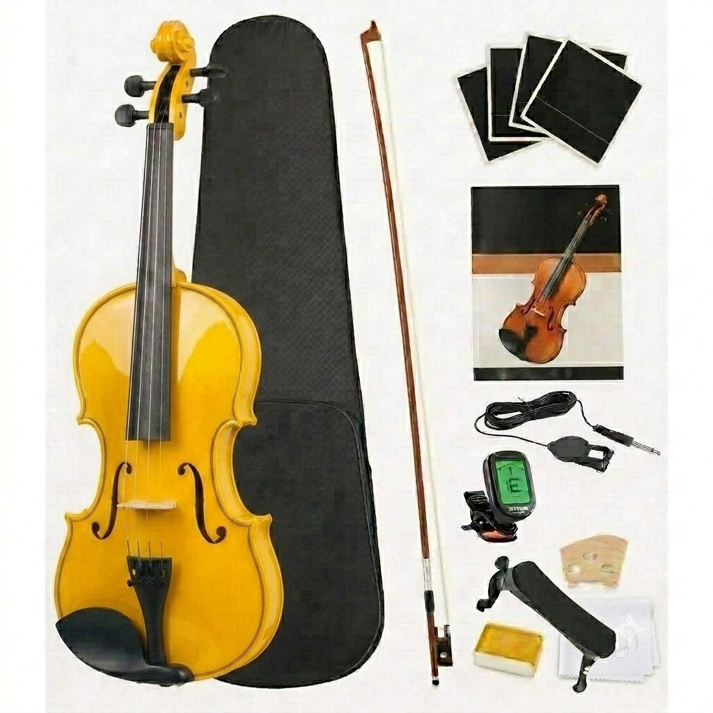 MegArya 4/4 Full Size Yellow Finish Violin Starter Kit – Solid Wood Acoustic Violin with Digital Tuner, Adjustable Shoulder Rest, Extra Strings, Rosin & Cleaning Cloth for Beginners & Students | Used 