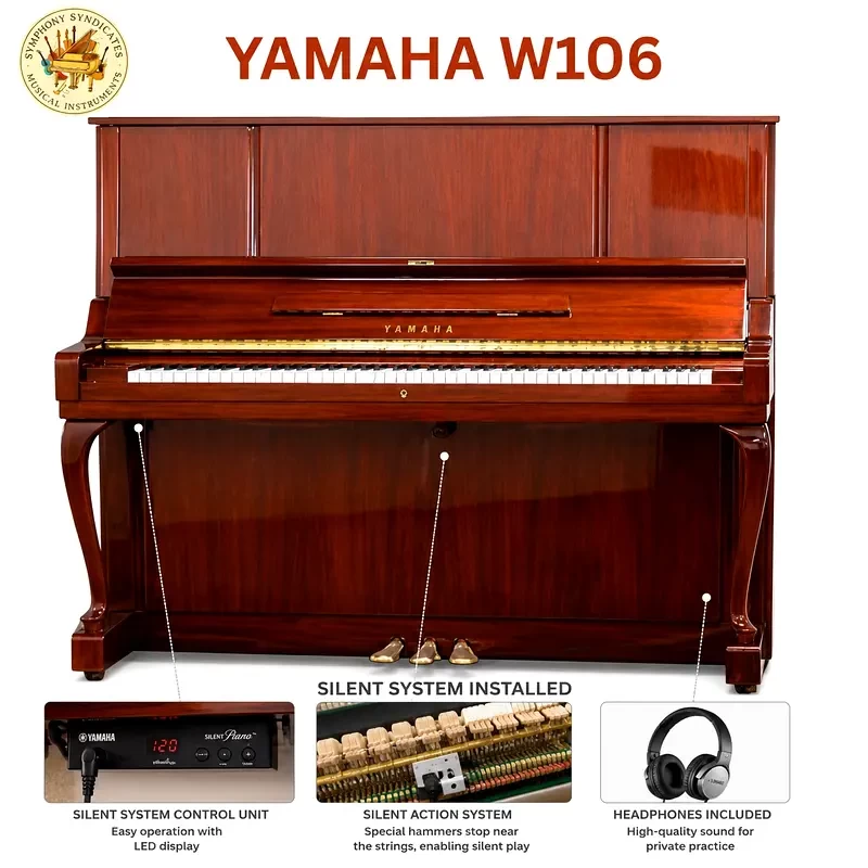 Yamaha W106 Silent Upright Piano – Premium Acoustic Performance & Quiet Practice | Used Pianos Dubai
