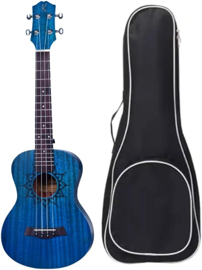 MegArya Ukulele 24" Concert Size Professional Solid Mahogany Wood with Padded Bag (Blue)