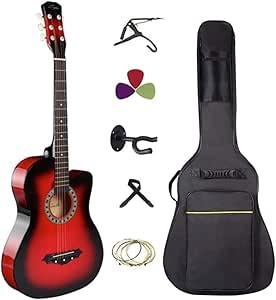 MegArya 38 Red Sunburst Acoustic Guitar Combo Pack With Capo,Bag,String,Picks,Hanger And Strap