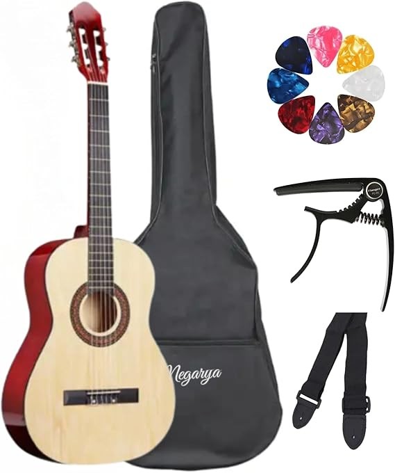 MegArya 39” Classical Guitar with Nylon Strings Guitar with Truss Rod for Beginner Professional Acoustic with Bag, Strap, Capo, Picks(Natural)