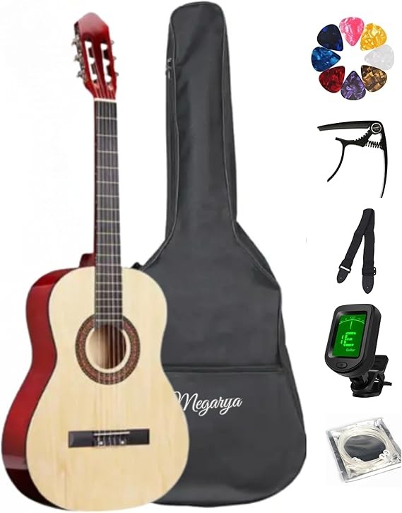 34” Classical Guitar with Nylon Strings Acoustic Guitar for Beginner with Bag, Capo, Strap, Picks, Tuner,strings (Natural)