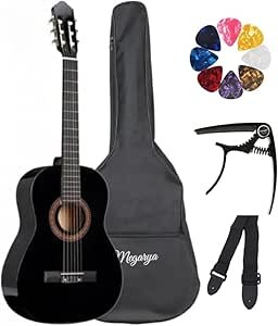 MegArya 39” Classical Guitar with Nylon Strings Guitar with Truss Rod for Beginner Professional Acoustic with Bag, Strap, Capo, Picks(Black)