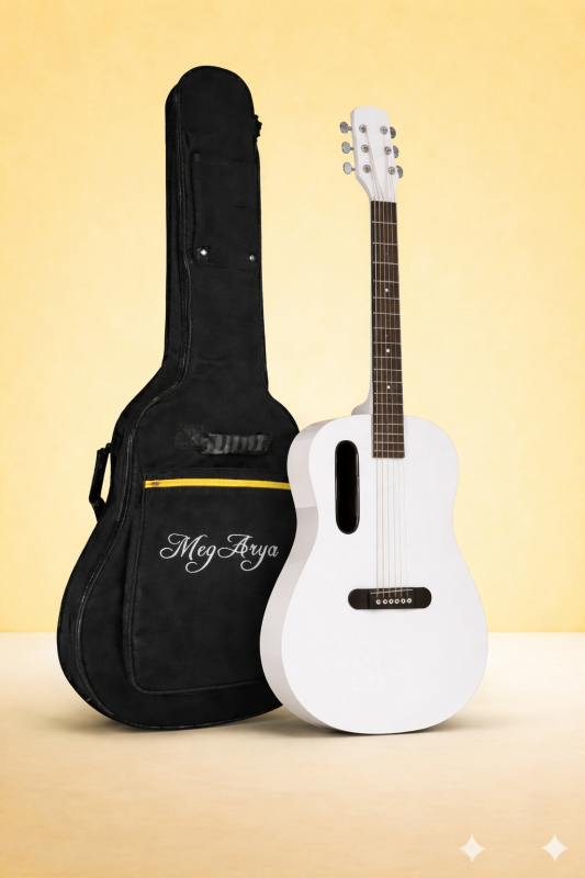 GS-X1 Signature Series Portable Guitar – Premium African Tonewood Travel Acoustic Guitar with Rich Sound & Compact Design In White Finish With Bag