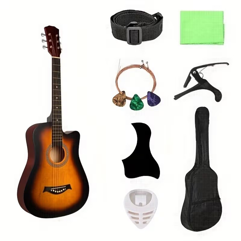 MegArya Glossy Acoustic Guitar 38 Inch Beginner Combo With Bag, Capo, Picks, Pick Guard, Pick Holder And Strap (Sunburst)