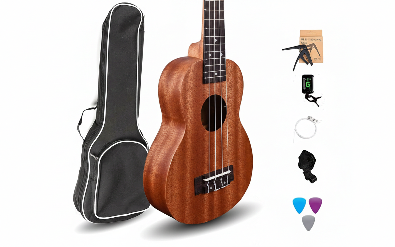 26-inch Concert Ukulele Starter Kit – Premium Mahogany Finish – Includes Padded Gig Bag, Digital Tuner, Capo, Extra Strings, Strap, and Picks