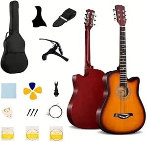 MegArya 38 Sunburst Acoustic Guitar With Bag And Guitar Accessories