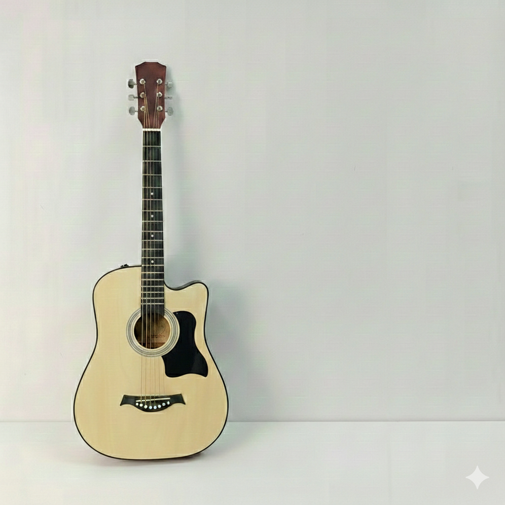 MegArya Handcrafted Acoustic Guitar 38 Inch For Beginner Made By Veneer Solid Wood Board With Good Tone Reflection