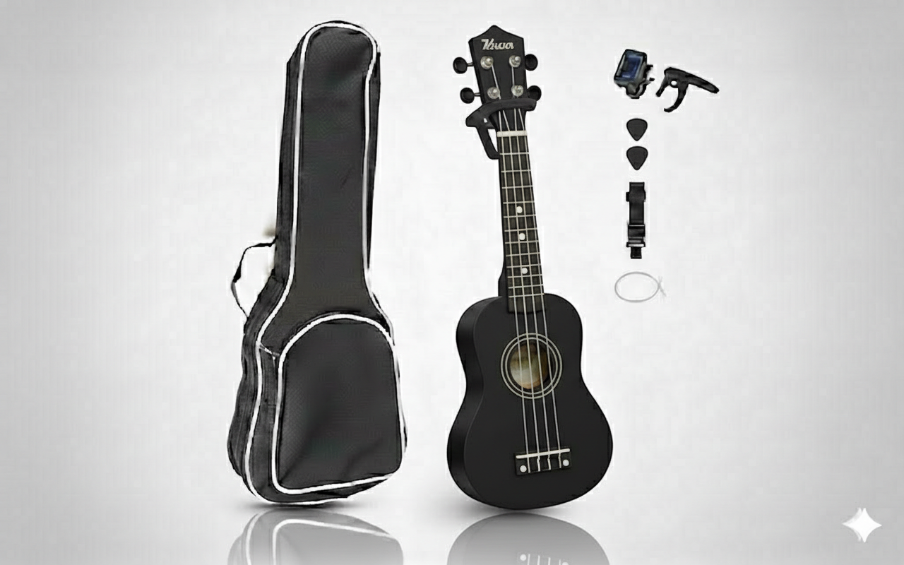 21-inch Soprano Ukulele Professional Starter Set – Black