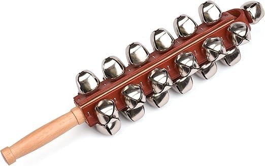 Megarya Hand Jingle Bells Hand Sleigh Bells Wooden Shaker Jingle Bells Stick Musical Percussion Instrument Bells